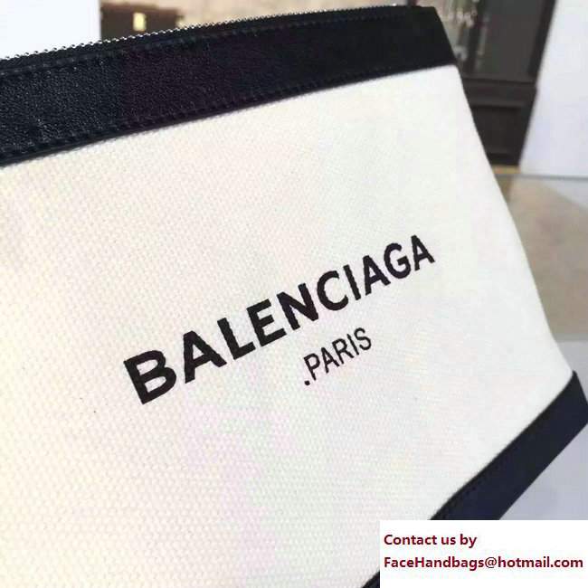 Balenciaga Navy Cotton Canvas Clip Clutch Pouch Small Bag White/Black 2017