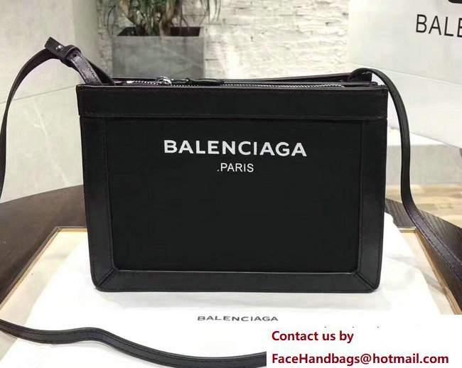 Balenciaga Navy Cotton Canvas Pochette Clutch Bag Black with Strap 2017 - Click Image to Close