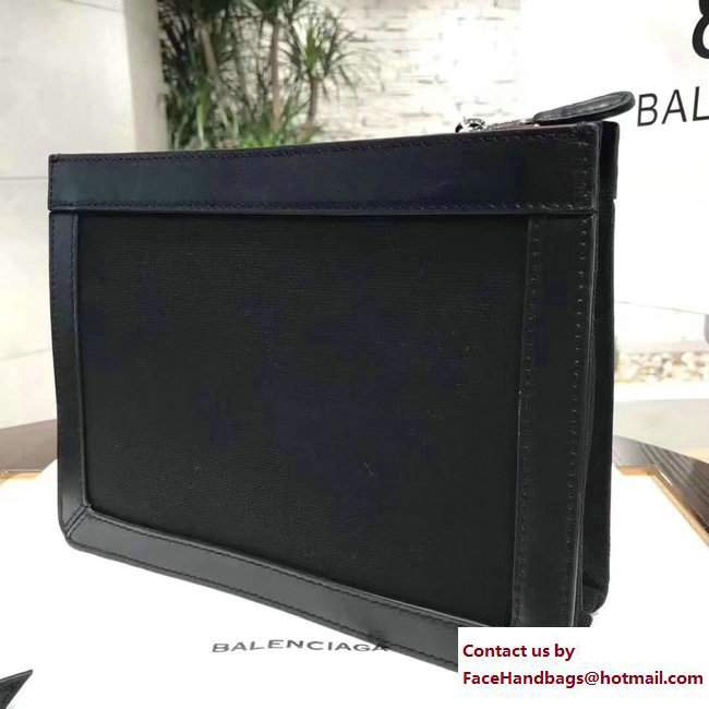 Balenciaga Navy Cotton Canvas Pochette Clutch Bag Black with Strap 2017 - Click Image to Close
