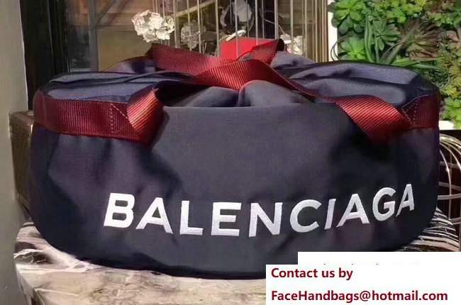 Balenciaga Nylon Round Wheel Luggage Bag Navy Blue With Drawstring Closure 2017