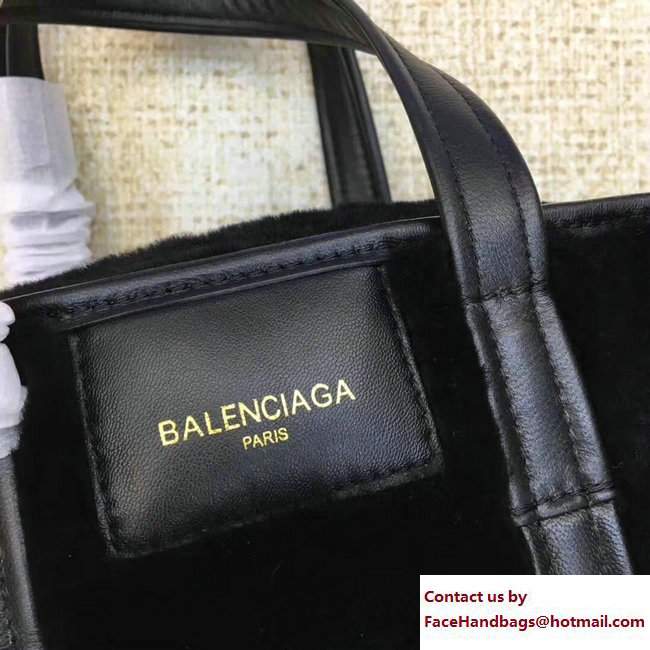 Balenciaga Shearling Bazar Mini XS Shopping Bag Black 2017