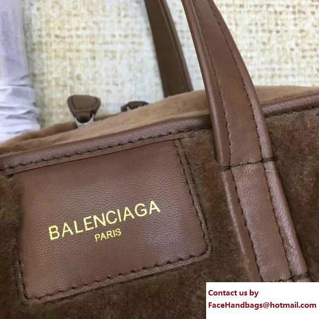 Balenciaga Shearling Bazar Mini XS Shopping Bag Coffee 2017