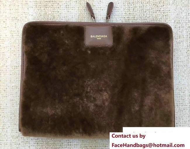 Balenciaga Shearling Bazar Zipped Pouch Clutch Bag Coffee 2017 - Click Image to Close