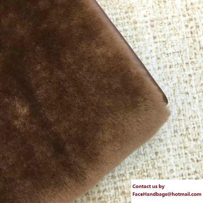 Balenciaga Shearling Bazar Zipped Pouch Clutch Bag Coffee 2017 - Click Image to Close