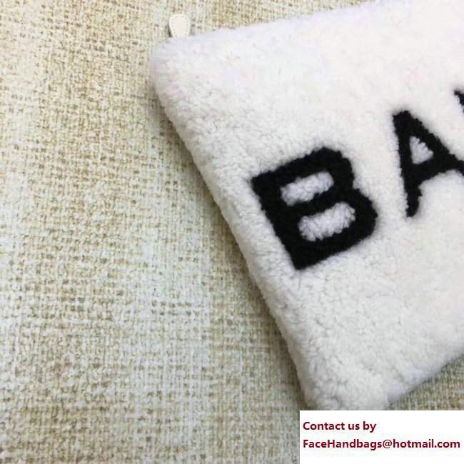 Balenciaga Small Shearling Pouch Clutch Bag White 2018 - Click Image to Close