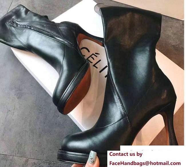 Celine Heel 8.5cm Curved Toe Boots Black 2017 - Click Image to Close