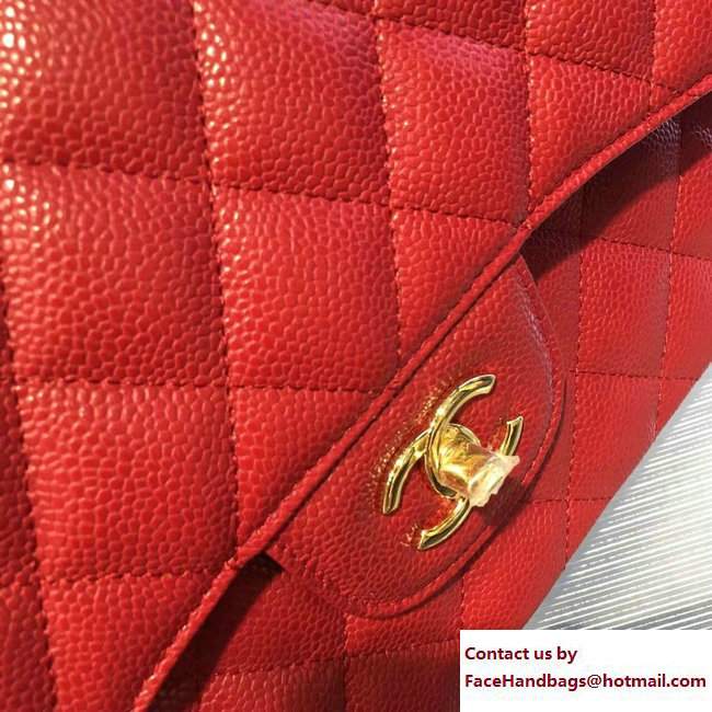 Chanel 1113 Classic Flap Bag Red In Original Caviar Leather With Golden Hardware - Click Image to Close