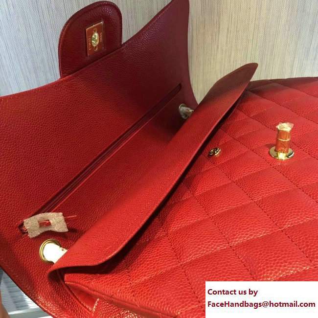 Chanel 1113 Classic Flap Bag Red In Original Caviar Leather With Golden Hardware - Click Image to Close