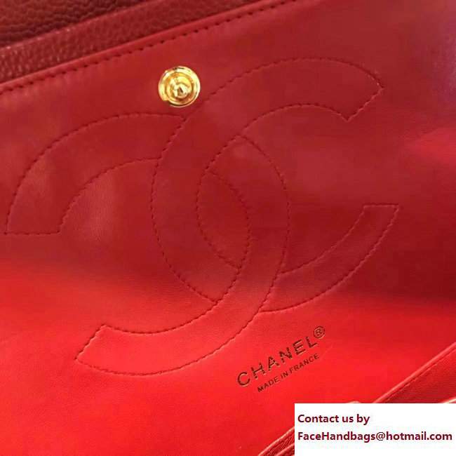 Chanel 1113 Classic Flap Bag Red In Original Caviar Leather With Golden Hardware