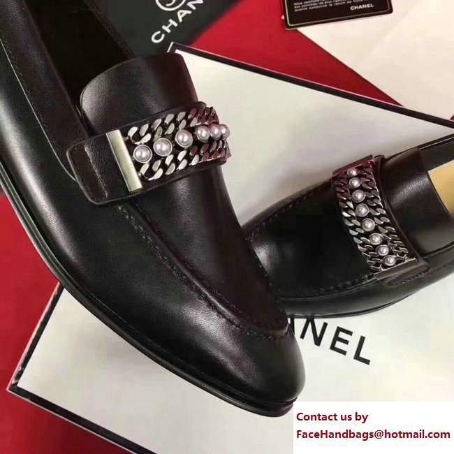 Chanel Calfskin Chain and Pearl Loafers G33155 Black 2018