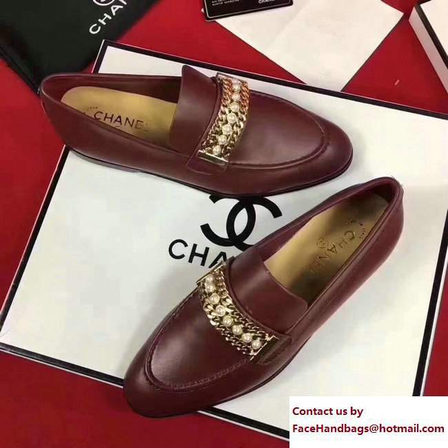 Chanel Calfskin Chain and Pearl Loafers G33155 Burgundy 2018