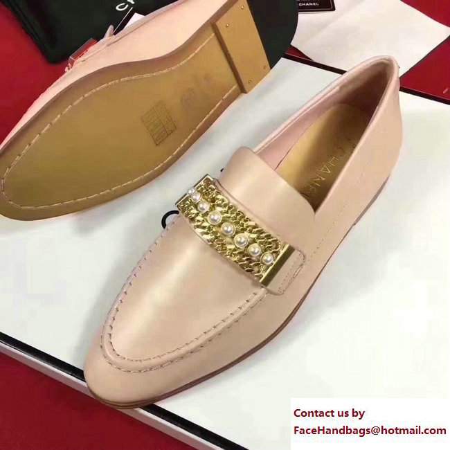Chanel Calfskin Chain and Pearl Loafers G33155 Nude 2018