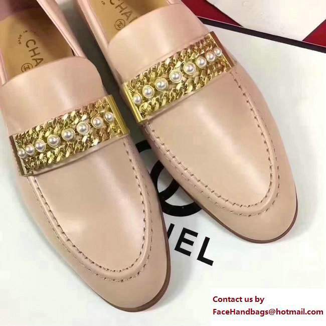 Chanel Calfskin Chain and Pearl Loafers G33155 Nude 2018