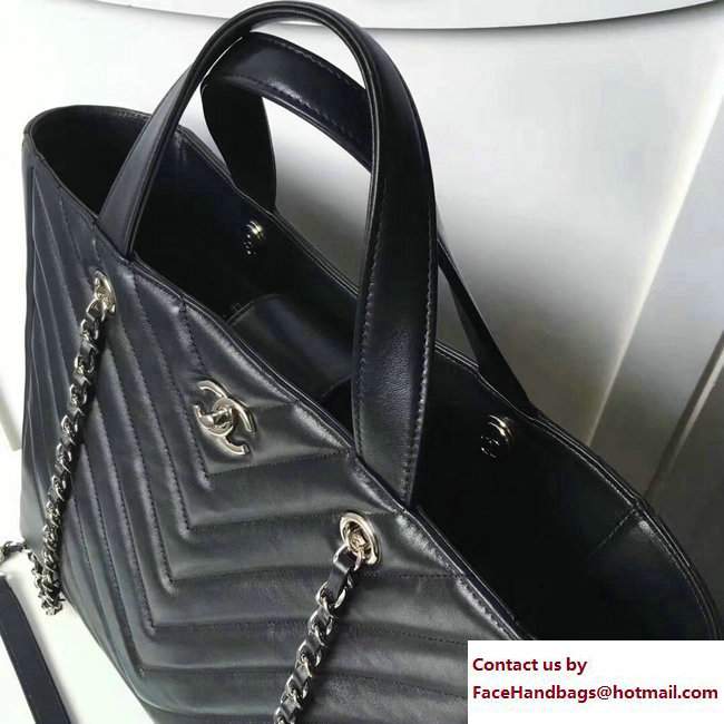 Chanel Calfskin Chevron Statement Large Shopping Bag A91643 Black 2017 - Click Image to Close