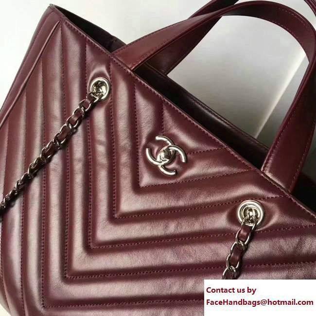 Chanel Calfskin Chevron Statement Large Shopping Bag A91643 Burgundy 2017