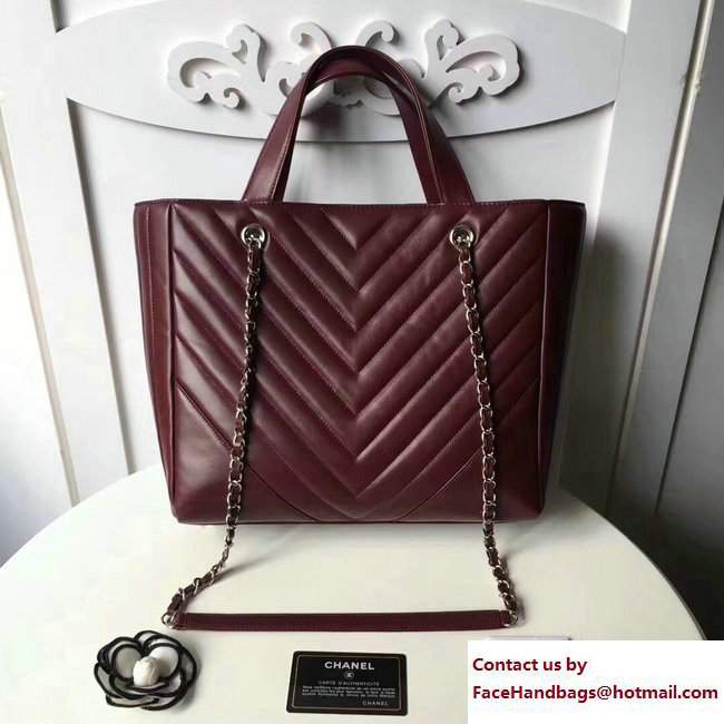 Chanel Calfskin Chevron Statement Large Shopping Bag A91643 Burgundy 2017 - Click Image to Close
