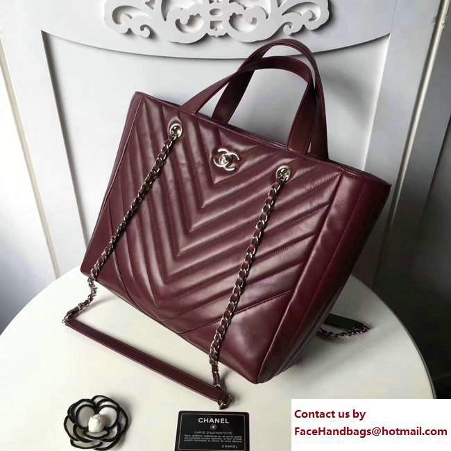 Chanel Calfskin Chevron Statement Large Shopping Bag A91643 Burgundy 2017 - Click Image to Close