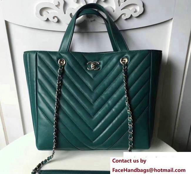 Chanel Calfskin Chevron Statement Large Shopping Bag A91643 Green 2017 - Click Image to Close