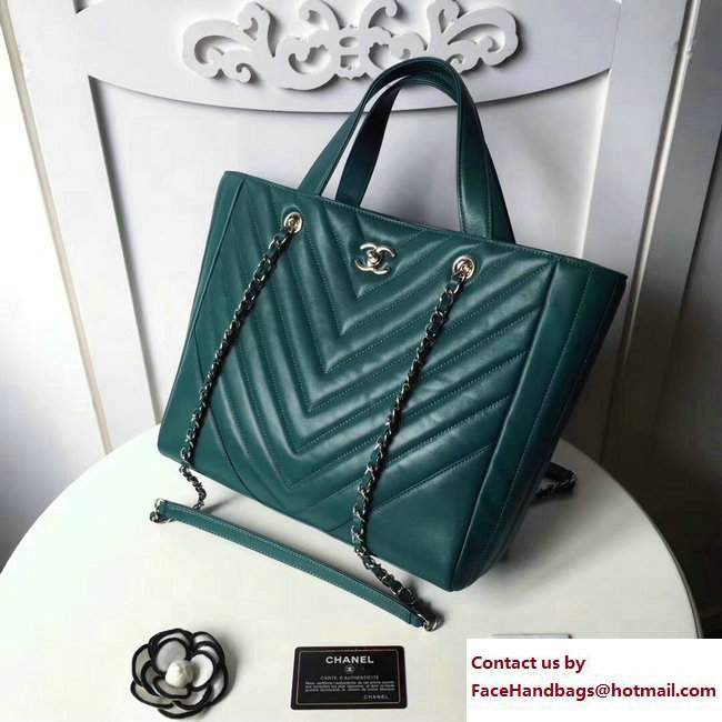 Chanel Calfskin Chevron Statement Large Shopping Bag A91643 Green 2017