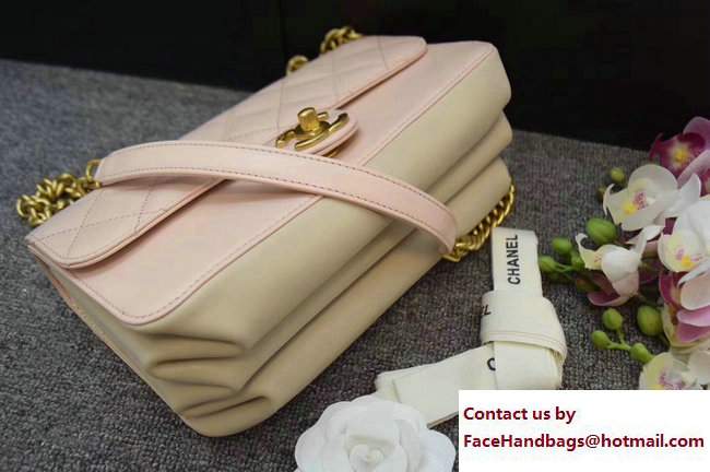 Chanel Calfskin/Iridescent Calfskin Metal Logo Flap Bag A91864 Light Pink 2017