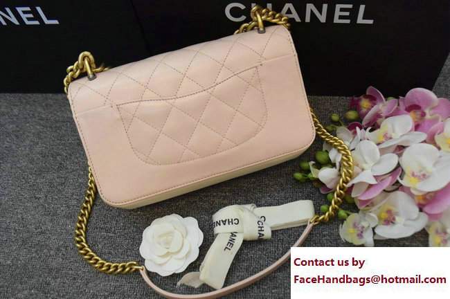 Chanel Calfskin/Iridescent Calfskin Metal Logo Flap Bag A91864 Light Pink 2017