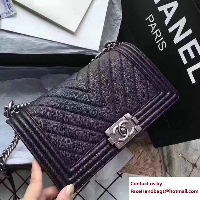 Chanel Caviar Leather Chevron Boy Flap Bag Black 2017