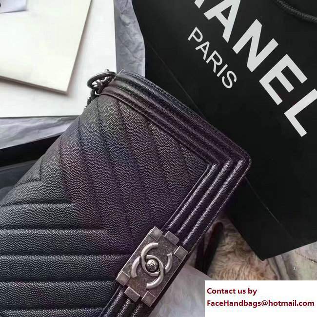 Chanel Caviar Leather Chevron Boy Flap Bag Black 2017