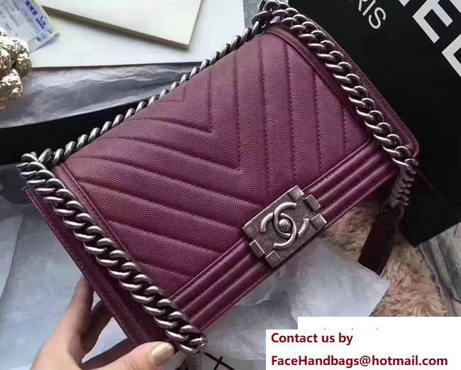 Chanel Caviar Leather Chevron Boy Flap Bag Date Red 2017 - Click Image to Close