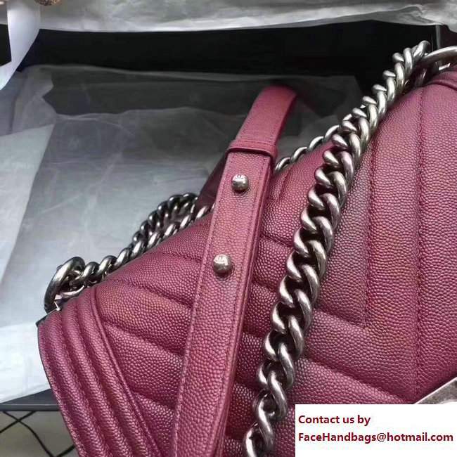 Chanel Caviar Leather Chevron Boy Flap Bag Date Red 2017