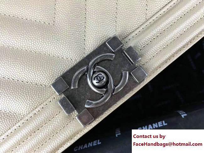 Chanel Caviar Leather Chevron Boy Flap Bag Light Gold 2017
