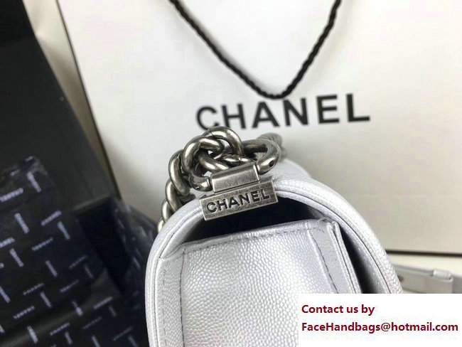 Chanel Caviar Leather Chevron Boy Flap Bag Light Silver 2017 - Click Image to Close