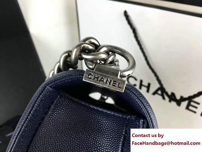 Chanel Caviar Leather Chevron Boy Flap Bag Navy Blue 2017