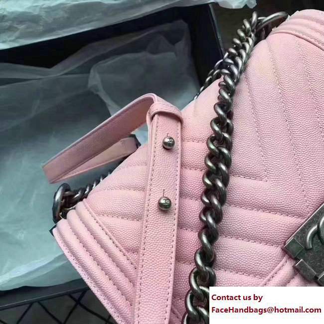 Chanel Caviar Leather Chevron Boy Flap Bag Pink 2017