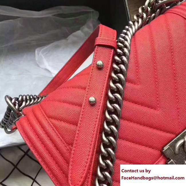 Chanel Caviar Leather Chevron Boy Flap Bag Red 2017