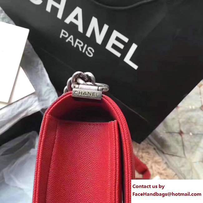 Chanel Caviar Leather Chevron Boy Flap Bag Red 2017