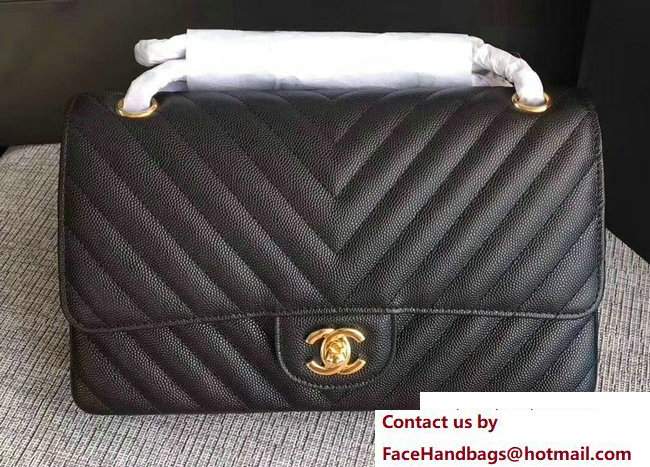 Chanel Caviar Leather Chevron Classic Flap Medium Bag A01112 Black/Gold 2017 - Click Image to Close