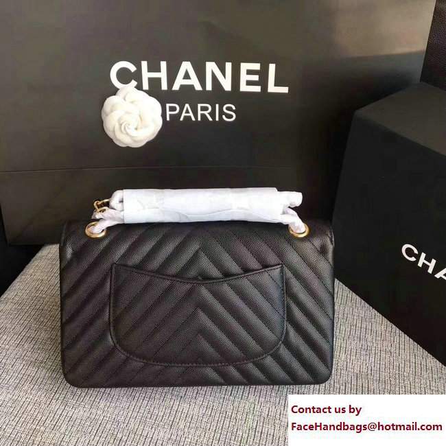 Chanel Caviar Leather Chevron Classic Flap Medium Bag A01112 Black/Gold 2017 - Click Image to Close