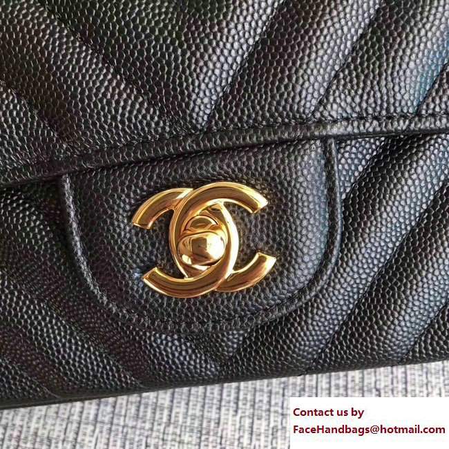 Chanel Caviar Leather Chevron Classic Flap Medium Bag A01112 Black/Gold 2017