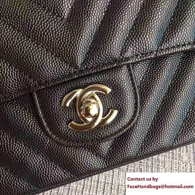 Chanel Caviar Leather Chevron Classic Flap Medium Bag A01112 Black/Silver 2017