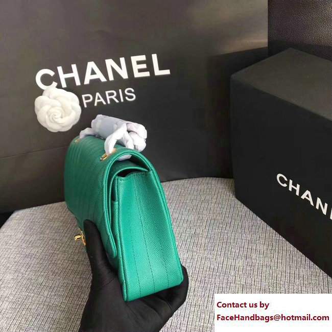 Chanel Caviar Leather Chevron Classic Flap Medium Bag A01112 Green/Gold 2017 - Click Image to Close