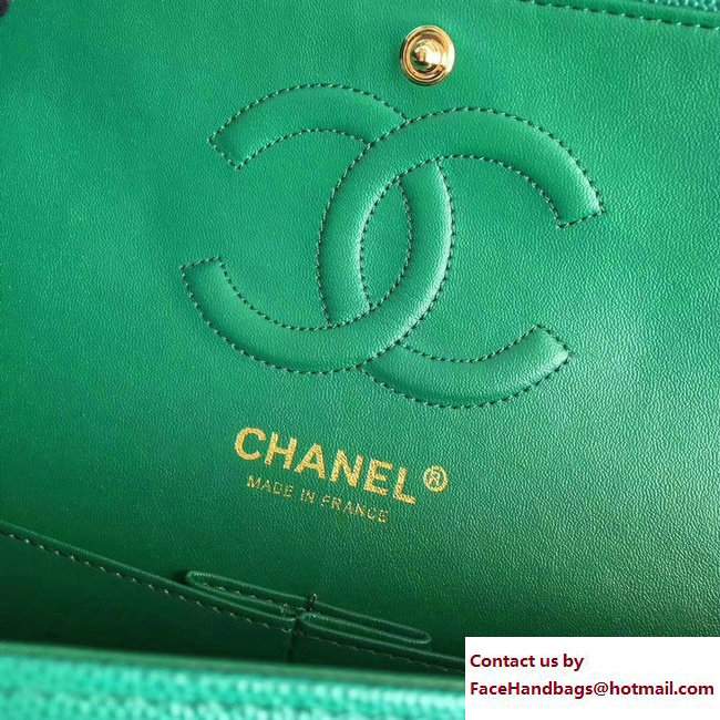 Chanel Caviar Leather Chevron Classic Flap Medium Bag A01112 Green/Gold 2017