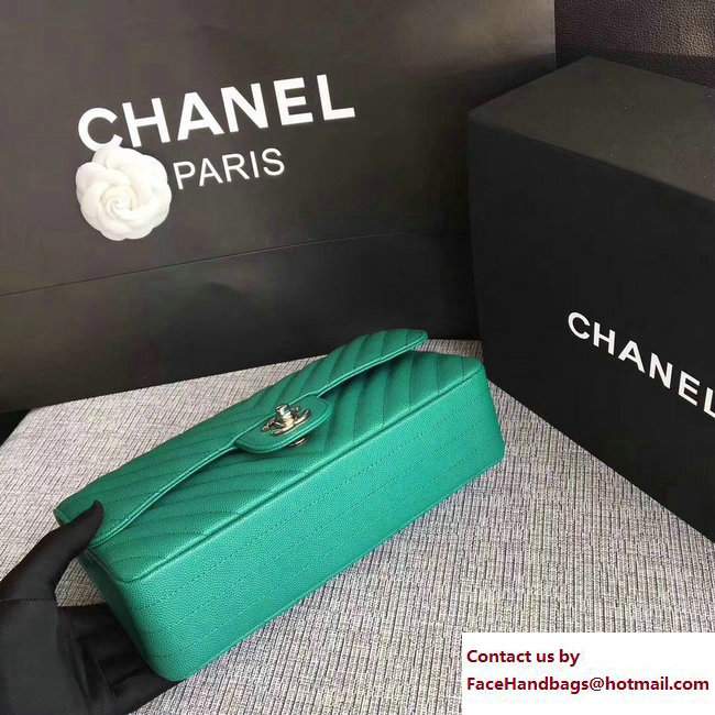 Chanel Caviar Leather Chevron Classic Flap Medium Bag A01112 Green/Silver 2017