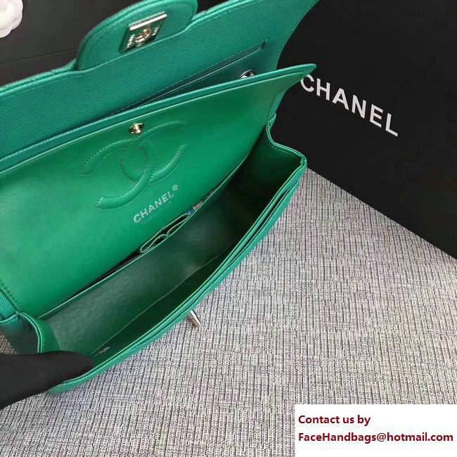 Chanel Caviar Leather Chevron Classic Flap Medium Bag A01112 Green/Silver 2017 - Click Image to Close