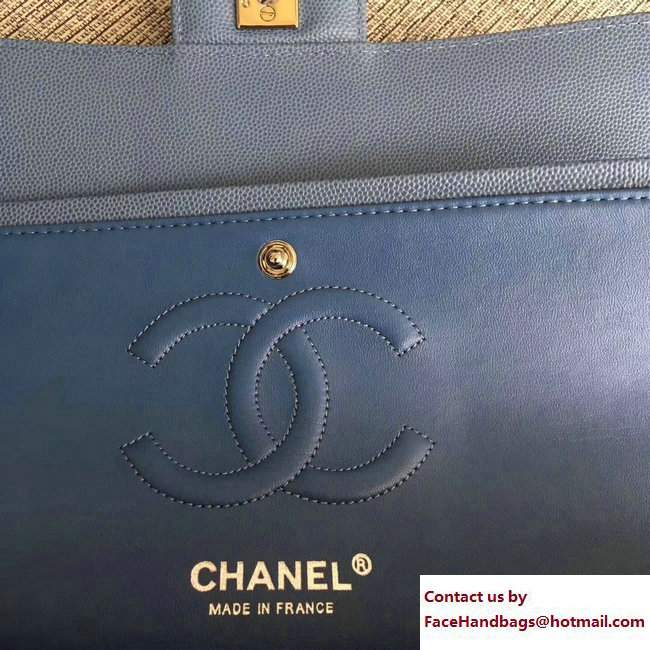 Chanel Caviar Leather Chevron Classic Flap Medium Bag A01112 Light Blue/Silver 2017