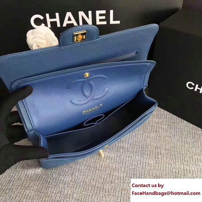 Chanel Caviar Leather Chevron Classic Flap Medium Bag A01112 Navy Blue/Gold 2017