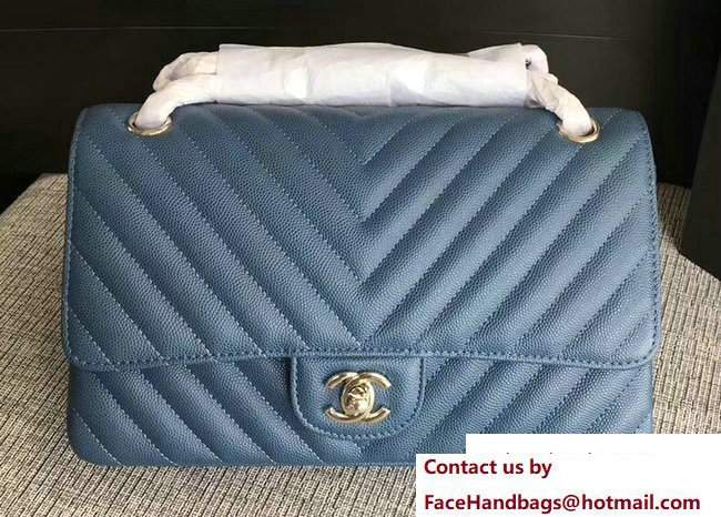 Chanel Caviar Leather Chevron Classic Flap Medium Bag A01112 Navy Blue/Silver 2017