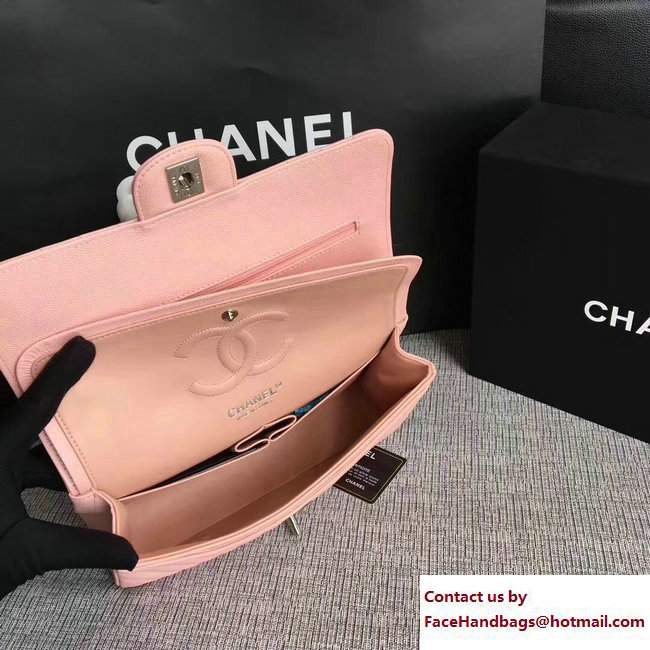 Chanel Caviar Leather Chevron Classic Flap Medium Bag A01112 Pink/Silver 2017 - Click Image to Close