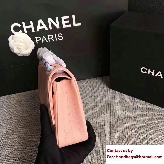 Chanel Caviar Leather Chevron Classic Flap Medium Bag A01112 Pink/Silver 2017 - Click Image to Close