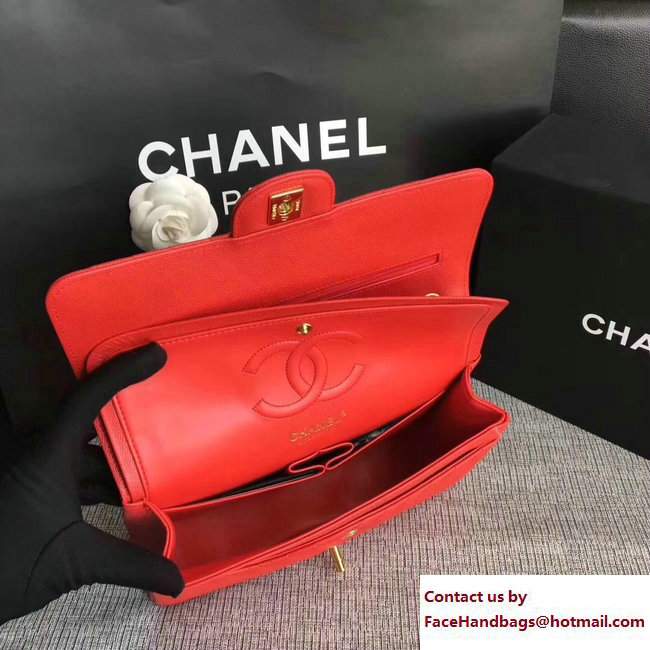 Chanel Caviar Leather Chevron Classic Flap Medium Bag A01112 Red/Gold 2017