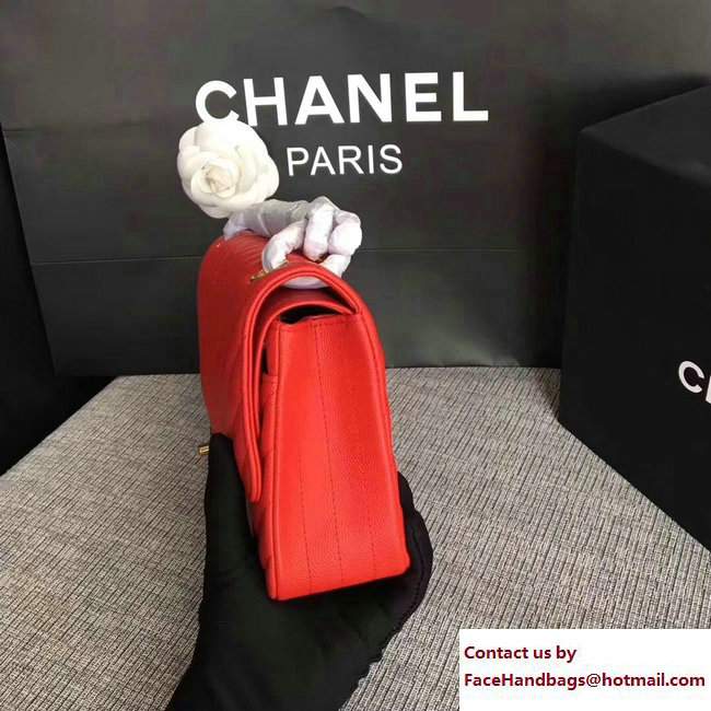 Chanel Caviar Leather Chevron Classic Flap Medium Bag A01112 Red/Gold 2017 - Click Image to Close
